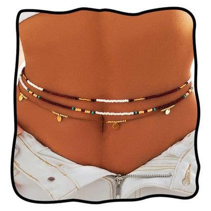 Nicute Boho Beads Belly Chain Layered Waist Chain Beach African Bikini Body Accessory for Women