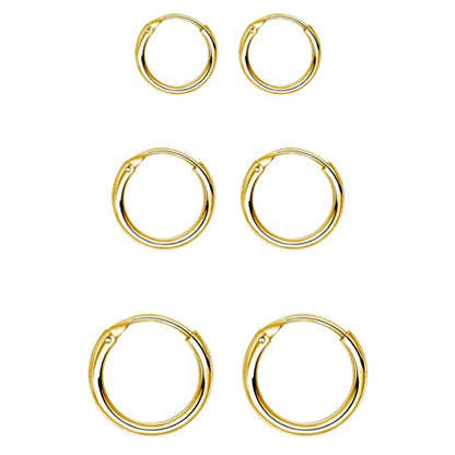 EPIRORA Sterling Silver Hoop Earrings for Women Men, Hypoallergenic Cartilage Earring Endless Small Hoop Earrings Set, 3 Pairs Tragus Earrings (8mm/10mm/12mm) - style: 12# 3 Pairs(10/12/14mm)-Gold