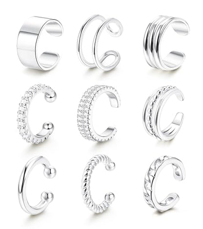 LOLIAS 𝐄𝐚𝐫 𝐂𝐮𝐟𝐟 𝐄𝐚𝐫𝐫𝐢𝐧𝐠𝐬 for Women Non Piercing Gold Plated Ear Cuffs 𝟏𝟒𝐊 𝐆𝐨𝐥𝐝 𝐏𝐥𝐚𝐭𝐞𝐝 Ear Cuff for Non Pierced Ears Clip on Cartilage Earring 𝐅𝐚𝐤𝐞 𝐄𝐚𝐫𝐫𝐢𝐧𝐠𝐬 Lightweight - style: Silver Plated