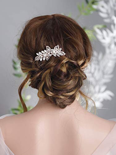 Kercisbeauty Wedding Bridal Bridesmaids Flower Girl Rhinestone Crystal Leaf Rose Gold Hair Comb Slide for Prom,Bun Hair Accessory (Rose Gold) - color: Rose Gold
