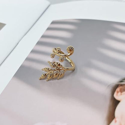 OIDIMS Leaf Statement Rings for Women Stainless Steel Gold-Tone Plated Adjustable Open Finger Band Fashion Plant Branch Leaves Wrap Thumb Ring Boho Stylish Daily Wear Holiday Fashion Jewelry - color: Gold-Tone