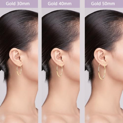 316 Stainless Steel Hoop Earrings 6 Pairs Gold Silver 30/40/50mm Sizes Set | Gold Silver Hoop Earrings for Women, 316 Stainless Steel 14K Gold Plated Hypoallergenic Lightweight Hoops Set 30/40/50mm