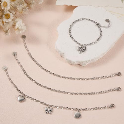 UMAOKANG 10pcs Stainless Steel Lip Chain Bracelet Bulk for Jewelry Making | Silver Charm Bracelets Adjustable Hand Chain Set Jewelry DIY Supplies - color: 10pcs Lip Steel