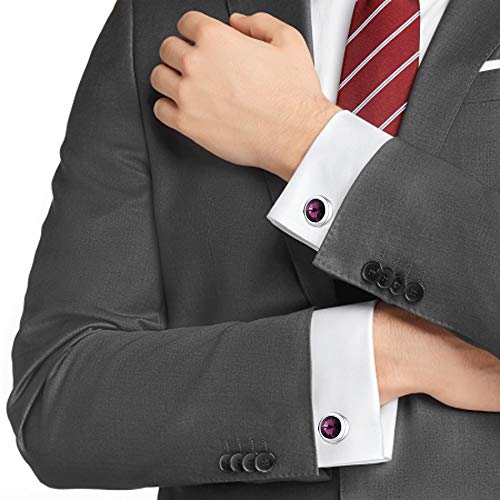 Mens Cufflinks Elegant Style Cuff Link Super Shiny Navy Blue Crystal Circular Cufflinks with Gift Box - color: Purple