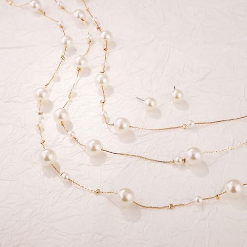 HUASAI Boho Necklaces for Women Dainty Layered Choker Necklace Bohemian Turquoise Necklace Statement Jewelry Western Cowgirl Country Concert Outfits Accessories - color: Z2-Pearl