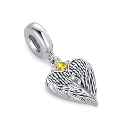 TCHYUN Spread Angle Wings Dangle Charm 12 Birthstone Bead for Pandora Bracelet Women Gift - style: Nov