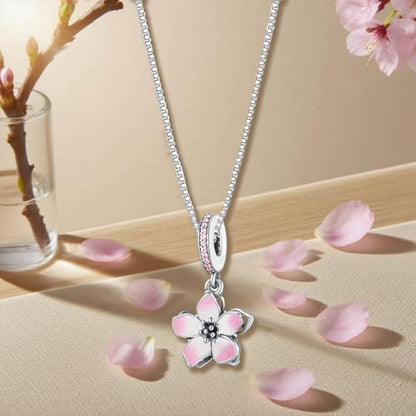 925 Sterling Silver Dainty Necklaces for Women Pendant Jewelry Gift for Her | Hypoallergenic Ocean Animal Love Cherry Blossom Jewelry, Ideal Valentine Birthday Christmas Graduation Gift for Wife Mom - color: Pink Cherry Blossom