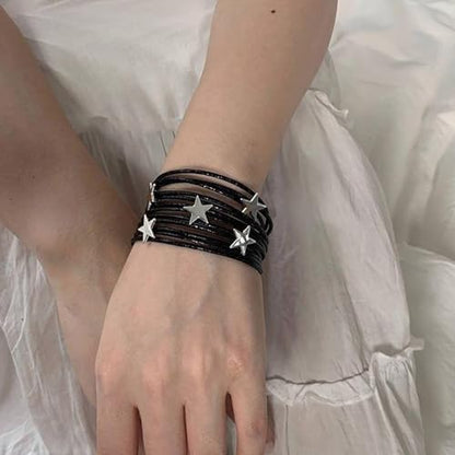 Fesciory Leather Wrap Bracelets for Women, Boho Western Layered Jewelry | Layered leather cuff bracelets, Easy on and off, Boho western style, Daily wear, Gift for women - color: Black 5