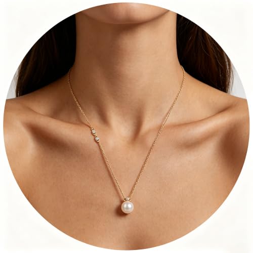 Freshwater Pearl Necklace for Women - 18K Gold Plated Dainty Pearl Pendant Choker, Hypoallergenic Non Tarnish Stainless Steel Chain, Gold Pearl Necklaces Gift for Her - color: Style 1