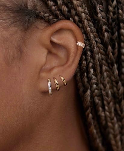 4Pairs Statement Gold Hoop Earrings for Women Trendy,Surgical Steel Gold Plated Hoop Hypoallergenic Earrings Set,Titanium Hoops Earring Stacks,CZ Cartilage Huggie Hoops Earring Gifts for Girlfriend - color: 4 Pairs hoop earrings -A