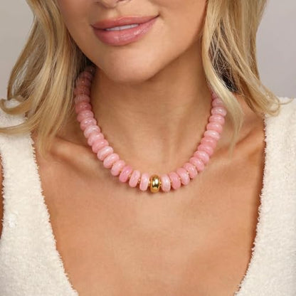 Chunky Colorful Choker Necklace for Women - Summer Beach Round Resin Beads Necklace, Trendy Statement Summer Beach Jewelry Birthday Gifts for Vacation Holiday - color: 18mm Soft Pink Bead