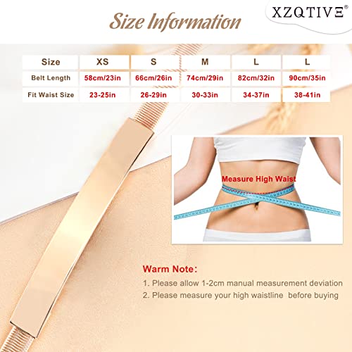 XZQTIVE 2 Pieces Women Skinny Metal Chain Waist Belt Stretchy Saree Cinch Belt for Dress Gold Sliver - color: 01 Smooth-gold, size: Fit waist 23-25 in