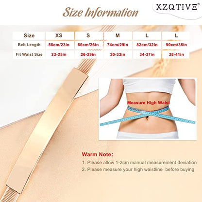 XZQTIVE 2 Pieces Women Skinny Metal Chain Waist Belt Stretchy Saree Cinch Belt for Dress Gold Sliver - color: 01 Smooth-gold, size: Fit waist 30-33 in