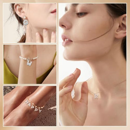 26PCS Pearl Letter Charms A-Z Alphabet Pendants for Making Jewelry 18K Gold Initial Charm Trendy Slider Pearls Capital Beads for Bracelet Necklace Choker Earrings DIY Crafts Anniversary Birthday Gifts - color: Silver