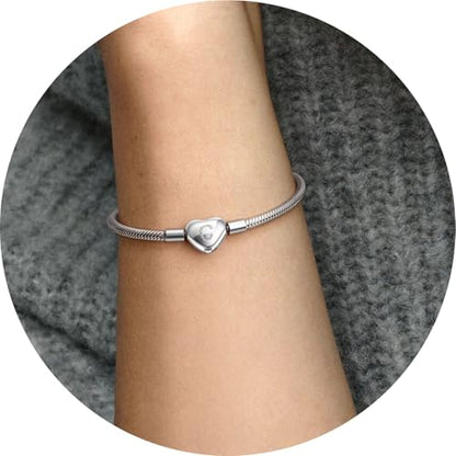 Initial Bracelet Heart Clasp Stainless Steel Snake Chain Alphabet Letter Charm Gift for Women Mom Girlfriend Wife - style: C