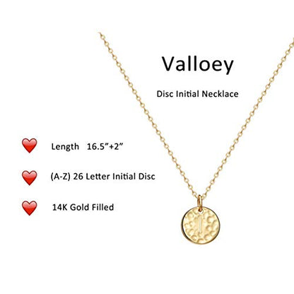 Valloey Rover Initial Necklaces for Women 14K Gold Plated Dainty Letter Necklce Round Coin Disc Pendant Double Side Engraved A-Z Necklace Personalized Jewelry Gift for Women - color: I