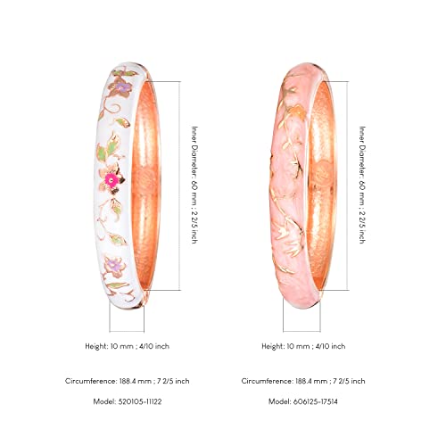 UJOY Cloisonne Bracelet Butterfly Hinge Indian Cuff Bangle Enameled Jewelry Flower Bracelets for Women Gift Box 55A114 - color: A117-2 Pcs Set-White Pink