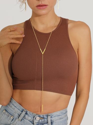 FOCALOOK Long Necklaces for Women, 14K Gold Plated Lariat Drop Bar Pendant | Hypoallergenic, 28"-30" Long Y-Shaped Chain, Layered Look, Minimalist Trendy Jewelry, Pairs Perfectly with V-Necklines - color: 02: V-Shape Gold
