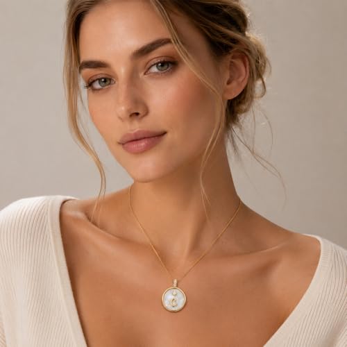 Initial Necklaces for Women Mother of Pearl Gold Letter Necklace Pendant - color: Letter C