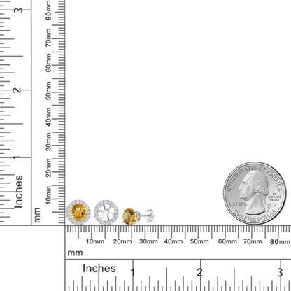 Gem Stone King 14K White Gold 6MM Round Gemstone Birthstone Stud Earrings with Removable Jackets and Lab Grown Diamond Accents | Gold Earrings For Women | Fine Jewelry Gift for Her Mom Women Wife - color: Citrine-November