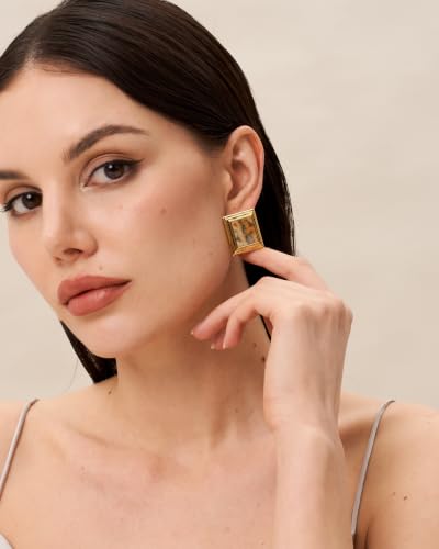 18K Gold Plated Burgundy Maroon Black Large Chunky Thin Ribbed Chamfered Square Geometric Dangle Stud Statement Earrings for Women by SNGIA , Big Tropical Button Bohemian Handmade Trendy Baroque Enamel Vacation Summer Chandelier Drop Jewelry Gifts, Rectan