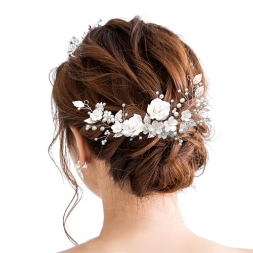 Flower Bride Wedding Hair Vine Silver Rhinestone Leaf Hair Accessories Headband for Women and Girls