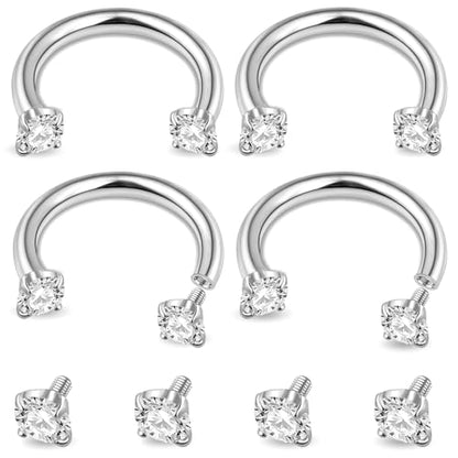 ONESING 20-30 Pcs Septum Rings 16G Septum Jewelry - Surgical Steel Piercings Horseshoe Helix Daith Smiley Tragus Lip Rings Nose Hoop Hinged Seamless Piercing Jewelry for Women Men - color: Silver/CZ Ball-16G-8mm