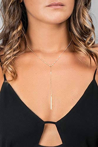 Dcfywl731 Minimal Dainty Gold Plated Dangle Earrings Layered Bar Pendant Neckalce Gold Long Y-Necklace Gold Earrings and Necklaces Set Delicate Lariat Chain Jewelry for Women - color: C4: gold jewelry set