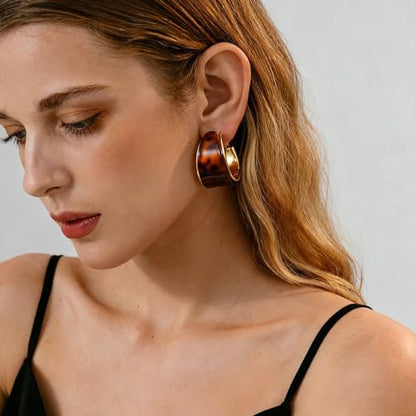 18mm Wide Thick Resin Hoop Earrings for Women Hypoallergenic Sterling Silver Pin Chunky Acrlic Geometric Lightweight Huggie Hoops Earring Retro Birthday Christmas Jewelry Boho Statement - color: Brown