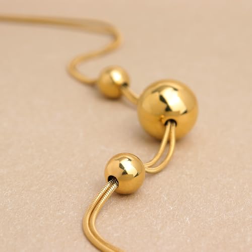 Gold Pendant Pearl Layered Choker Necklace Set for Woman, Chunky Charm Adjustable Pearls Bead Gemstone Shell Conch Tiger Eye Natural Stone Bow Chain Nacklaces Fall Fashion Prom Jewelry Gift. - color: Gold Balls