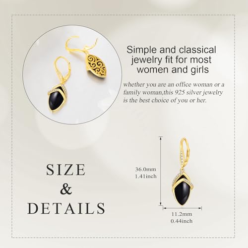 Sterling Silver Black Onyx Earrings for Women 18K Yellow Gold Plated Jewelry Gifts - style: Cubic Zirconia Rhombus