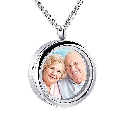 Oinsi Cremation Locket Necklace For Ashes Of Loved One Carry Photo Glass Memorial Urn Jewelry 316L Stainless Steel Keepsake Gifts - color: Glass design