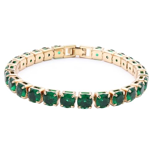 Tennis Bracelet, 6mm Black Cubic Zirconia, Gold Plated Brass, 7 Inch Length, 16.5 Grams, Multiple Colors Available - color: Gold Green