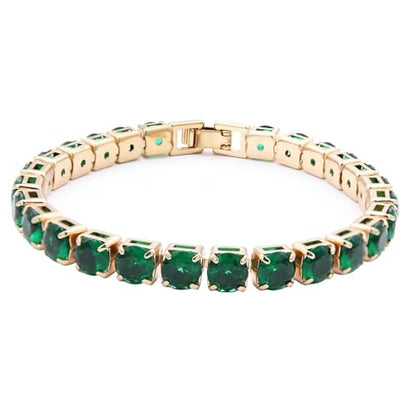 Tennis Bracelet, 6mm Black Cubic Zirconia, Gold Plated Brass, 7 Inch Length, 16.5 Grams, Multiple Colors Available - color: Gold Green
