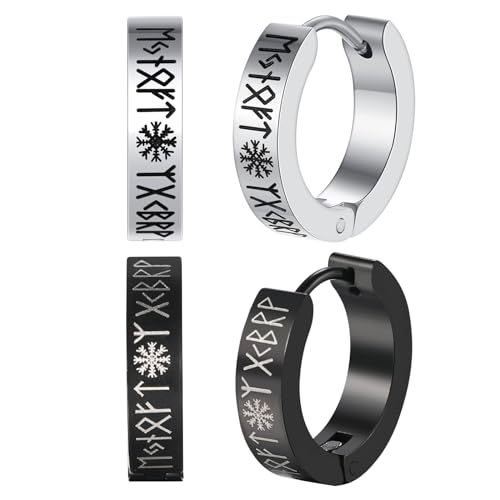 Aroncent 2-8Pcs Womens Mens Huggie Hoop Triangle Earrings Viking Runes Stainless Steel Ear Stud Novelty Black/Gold/Silver - color: D-Viking Earrings-2PCS-C