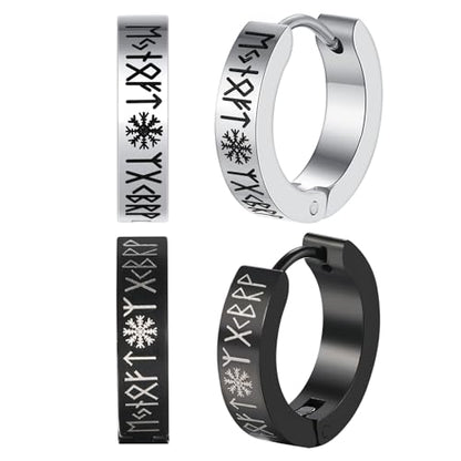 Aroncent 2-8Pcs Womens Mens Huggie Hoop Triangle Earrings Viking Runes Stainless Steel Ear Stud Novelty Black/Gold/Silver - color: D-Viking Earrings-2PCS-C