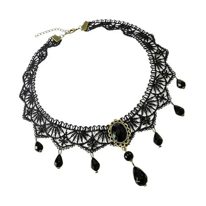 Black Gothic Vampire Necklace for Women Vintage Lace Rose Flower Witch Choker Collar Necklace Halloween Dark Bridal Cavewoman Costume Jewelry - style: black A