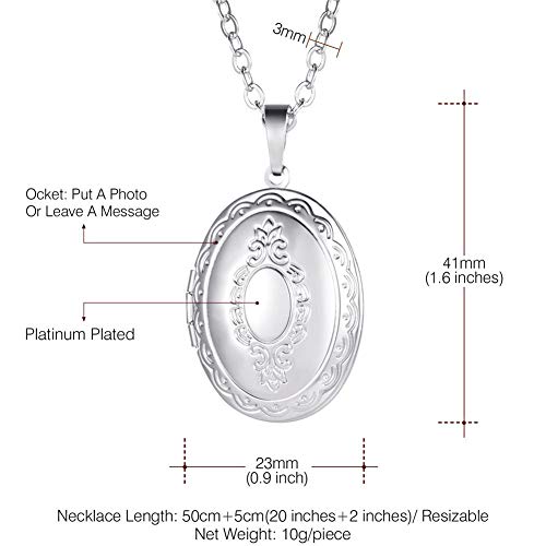 U7 Custom Photo Locket Necklace - Oval & Heart Shaped Locket - Gold/Silver/Rose Gold Personalized Image Necklaces for Women - color: 01-Oval Platinum, style: a. locket only