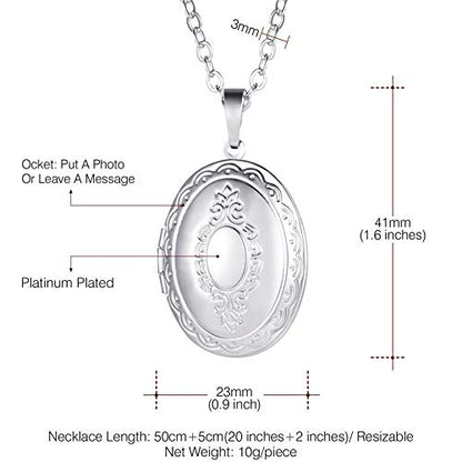 U7 Custom Photo Locket Necklace - Oval & Heart Shaped Locket - Gold/Silver/Rose Gold Personalized Image Necklaces for Women - color: 01-Oval Platinum, style: a. locket only