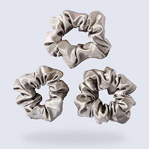 ZIMASILK 100% Pure Mulberry Silk Hair Scrunchies for Women | No Damage - Gentle Elastic Hair Ties for Ponytail Holder - Hair Accessories (3 Pack, Taupe) - color: Taupe (3pcs)