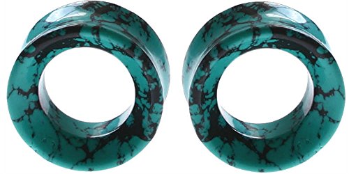 Ear gauges hollow organic stone Teal Howlite flesh tunnel eyelet plugs - style: 12mm-1/2 Inch