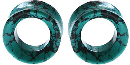Ear gauges hollow organic stone Teal Howlite flesh tunnel eyelet plugs - style: 12mm-1/2 Inch