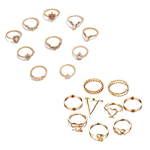 CSIYAN 6-16 PCS Knuckle Stacking Rings for Women,Boho Vintage Stackable Midi Finger Rings Set (N)