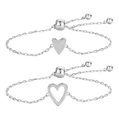Matching Heart Bracelets for Mommy and Me Adjustable Hearts Charm Chain Bracelet Matching Mother Daughter Bracelets Set for 2 Birthday Mothers Day Gifts - color: A1:silver heart bracelets