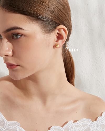 925 Sterling Silver Ball Stud Earrings for Women Men Hypoallergenic Ball Earrings 4mm-8mm - color: yellow, size: 4mm