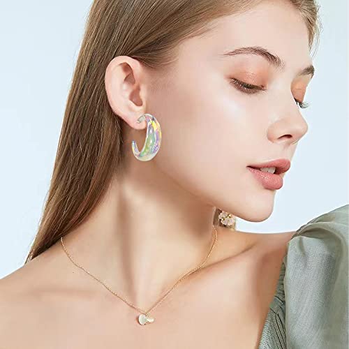 Acrylic Resin C Shape Colorful Hoop Trendy Chunky Cute Candy Earrings - Jewelry for Women - color: Clear