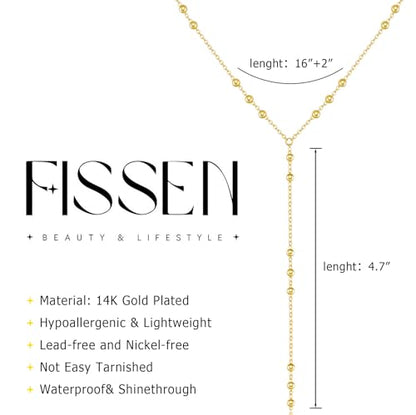 14K Gold Plated Layered Lariat Necklace for Women - Waterproof Non-Tarnish Dainty Gold Chain Necklace, Long Boho Statement Jewelry for Wedding, Prom, Summer Vacation Gifts - color: Beads Y Necklace-Gold