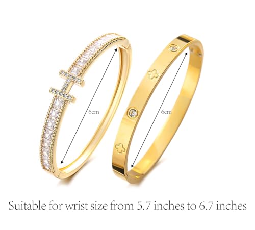 18K Gold H & Love Bangle Bracelets for Women, Stackable Cubic Zirconia H and Love Bracelet Set, Luxury Trendy Stack Jewelry Gift