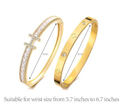 18K Gold H & Love Bangle Bracelets for Women, Stackable Cubic Zirconia H and Love Bracelet Set, Luxury Trendy Stack Jewelry Gift