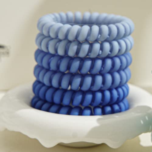 6 Pcs Spiral Hair Ties, Matte Candy Blue | Plastic Phone Cord Hair Bands, Ponytail Holder, Coil Hair Ties, For Any Kinds of Hair